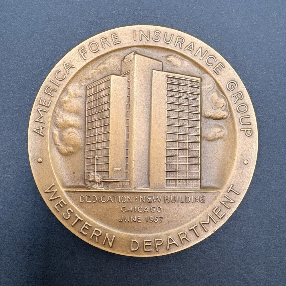 Vintage 1957 America Fore Insurance Group Bronze Medal Chicago Dedication 2.75"